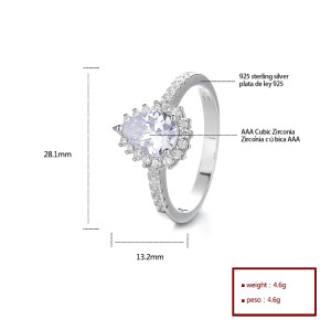 Anillo de joyería de plata 925 con diseño de circonita independiente y micropavimento circundante