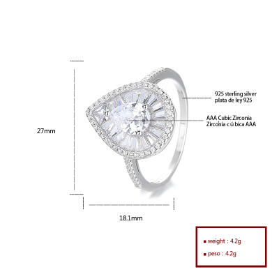 925 Sterling Silver Ring With Radiant Cubic Zirconia For Wholesale Elegant Pieces Silver Rings