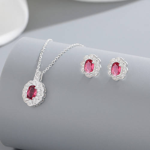 Ladies' 925 Silver Jewelry Set Independent Red Zircon Fashion Trend Gift Preferred