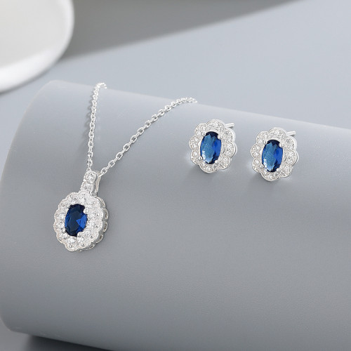 Joyería de plata 925 de lujo hecha a mano con incrustaciones de circonita azul independiente, diseño clásico elegante
