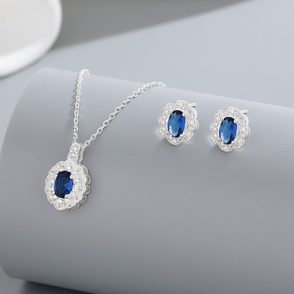 Joyería de plata 925 de lujo hecha a mano con incrustaciones de circonita azul independiente, diseño clásico elegante