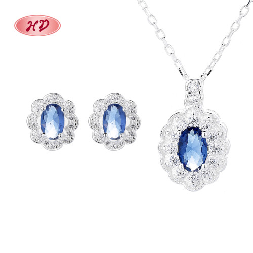 925 Silver Jewelry Luxury Handmade Inlay Independent Blue Zircon Elegant Classic Design