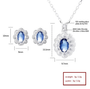 Joyería de plata 925 de lujo hecha a mano con incrustaciones de circonita azul independiente, diseño clásico elegante