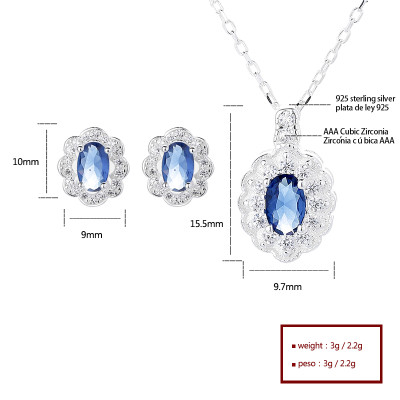 925 Silver Jewelry Luxury Handmade Inlay Independent Blue Zircon Elegant Classic Design