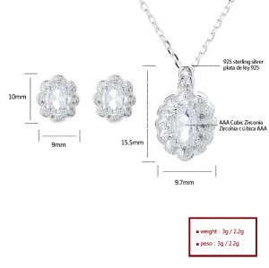 Conjunto de joyas de lujo de plata 925 directo de fábrica, nuevo diseño de producto hecho a mano con incrustaciones de circonita blanca, ambiente elegante