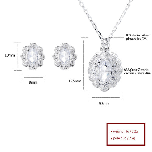 925 Silver Luxury Jewelry Set Factory Direct New Product Design Handmade Inlaid White Zircon Elegant Atmosphere