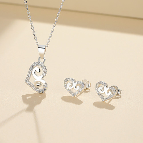 925 Silver Women's Jewelry Set With Exquisite Hollow Heart Design Daily Clothing Accessories Wholesale