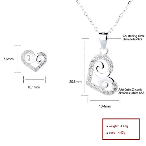 925 Silver Women's Jewelry Set With Exquisite Hollow Heart Design Daily Clothing Accessories Wholesale