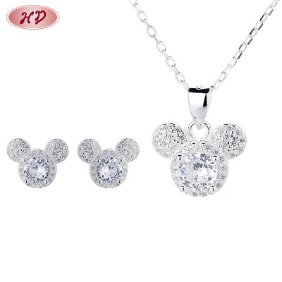 925 Silver Jewelry Set Cute Bear Animal Micro Paving Zircon Craftsmanship Exquisite Daily Wear Wholesale