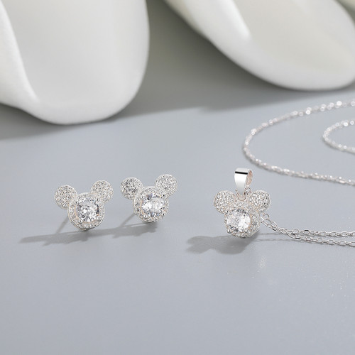 925 Silver Jewelry Set Cute Bear Animal Micro Paving Zircon Craftsmanship Exquisite Daily Wear Wholesale