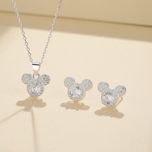 925 Silver Jewelry Set Cute Bear Animal Micro Paving Zircon Craftsmanship Exquisite Daily Wear Wholesale