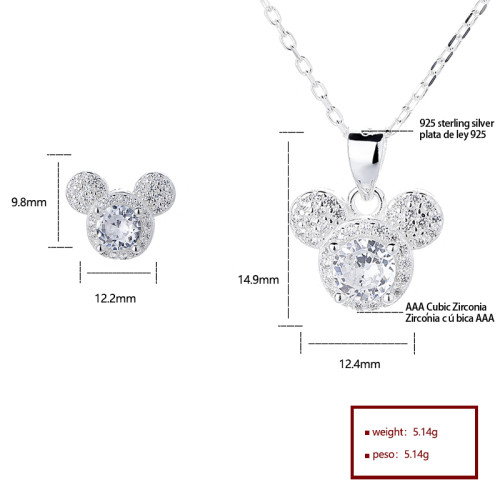 925 Silver Jewelry Set Cute Bear Animal Micro Paving Zircon Craftsmanship Exquisite Daily Wear Wholesale