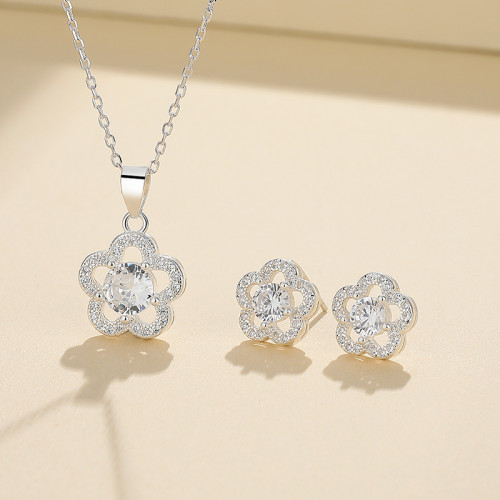 925 Silver Jewelry Women'S Jewelry Set With Hollowed Out Flower Petals And Plant Design Factory Direct Sales