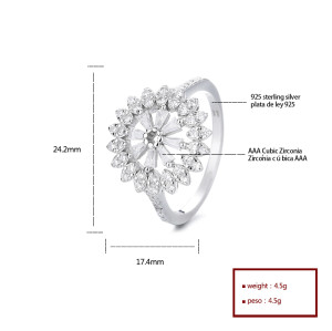 Elegante anillo de circonita cúbica de gama alta, anillo de eventos exclusivo de plata 925