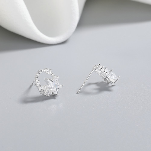 Beautiful 925 Sterling Silver Cubic Zirconia Women'S Stud Earrings For High Quality Wholesale Silver Earrings