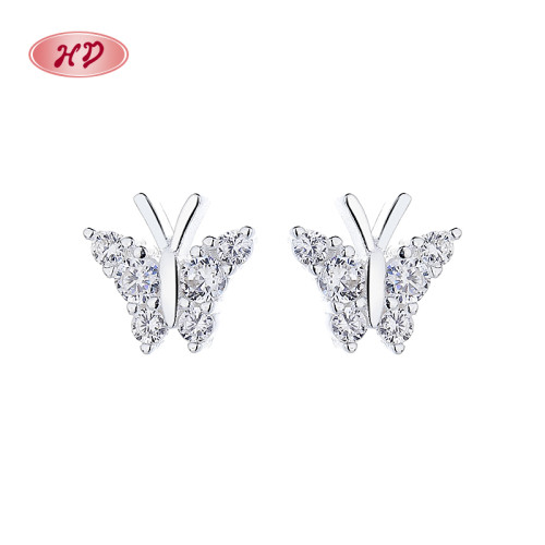 Butterfly 925 Sterling Silver Stud Earrings With Cubic Zirconia For Fine Women's Jewelry Wholesale