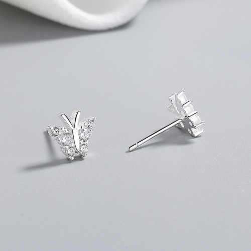 Butterfly 925 Sterling Silver Stud Earrings With Cubic Zirconia For Fine Women's Jewelry Wholesale