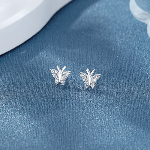 Butterfly 925 Sterling Silver Stud Earrings With Cubic Zirconia For Fine Women's Jewelry Wholesale