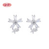 Pendientes de plata de ley 925 con forma de flor y circonita cúbica para joyería elegante al por mayor para mujer