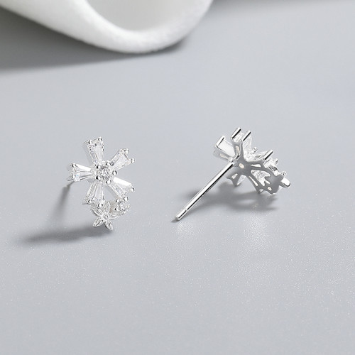 Flower 925 Sterling Silver Stud Earrings Cubic Zirconia For Elegant Wholesale Women's Jewelry