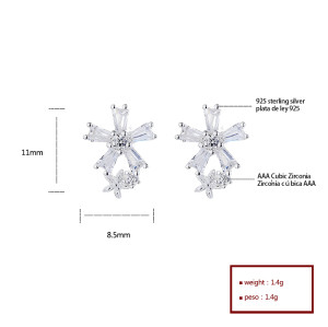 Flower 925 Sterling Silver Stud Earrings Cubic Zirconia For Elegant Wholesale Women's Jewelry
