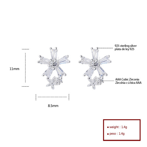 Flower 925 Sterling Silver Stud Earrings Cubic Zirconia For Elegant Wholesale Women's Jewelry