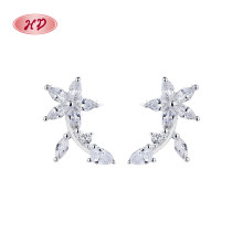 Pendientes de plata de ley 925 con forma de flor y circonita cúbica para joyería elegante al por mayor para mujer