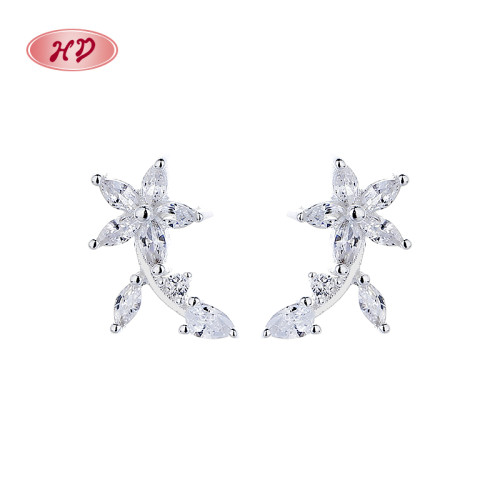 Pendientes de plata de ley 925 con forma de flor y circonita cúbica para joyería elegante al por mayor para mujer