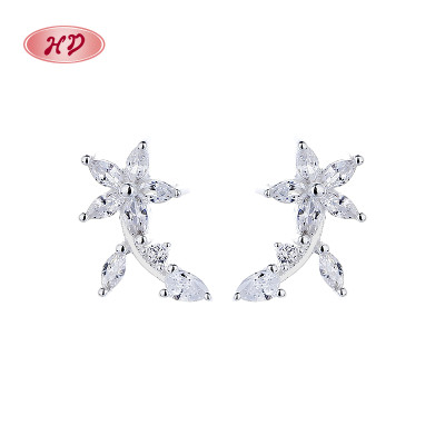 Star & Flower 925 Sterling Silver Women's Stud Earrings With Cubic Zirconia