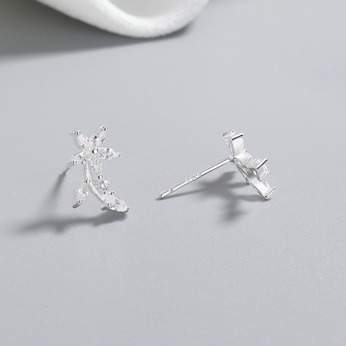 Star & Flower 925 Sterling Silver Women's Stud Earrings With Cubic Zirconia