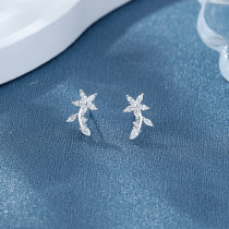 Star & Flower 925 Sterling Silver Women's Stud Earrings With Cubic Zirconia