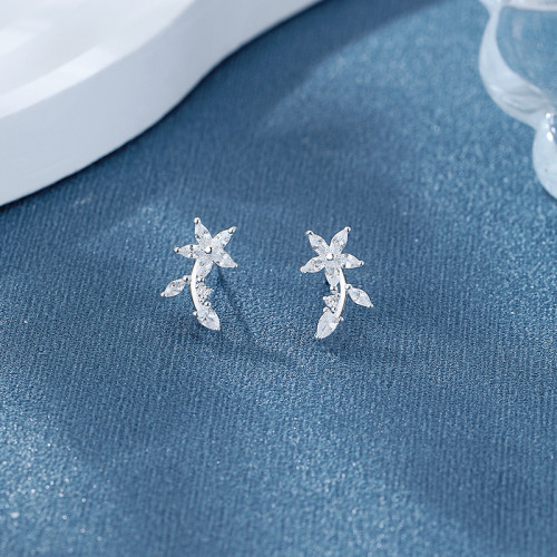 Star & Flower 925 Sterling Silver Women's Stud Earrings With Cubic Zirconia