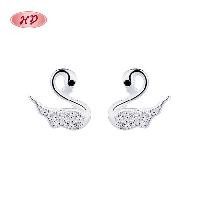 925 Sterling Silver Women's Stud Earrings Featuring Swan Animals Cubic Zirconia For High Quality Wholesale Earrings