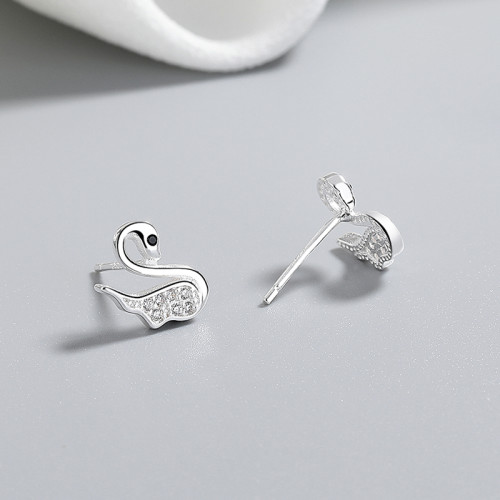 925 Sterling Silver Women's Stud Earrings Featuring Swan Animals Cubic Zirconia For High Quality Wholesale Earrings