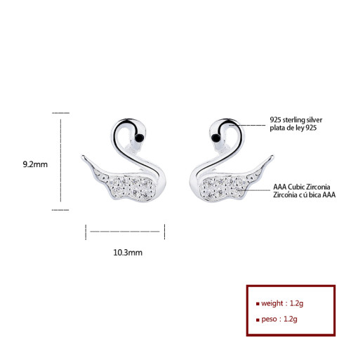 925 Sterling Silver Women's Stud Earrings Featuring Swan Animals Cubic Zirconia For High Quality Wholesale Earrings