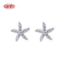 Pendientes de botón para mujer en plata de ley 925 con circonita cúbica en forma de estrella de mar para joyería al por mayor