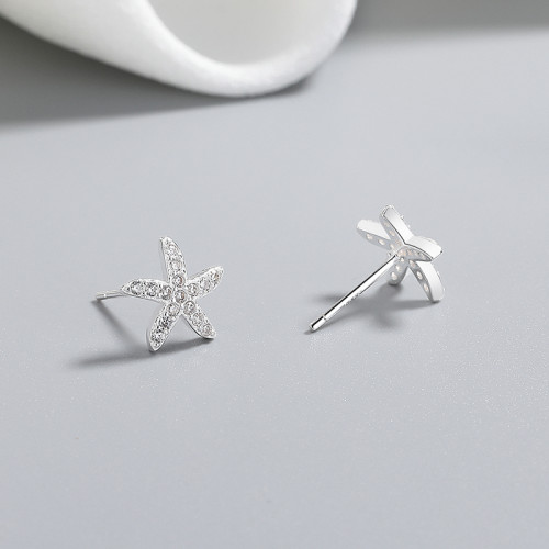 925 Sterling Silver Women's Stud Earrings Featuring Starfish Cubic Zirconia For Wholesale Jewelry