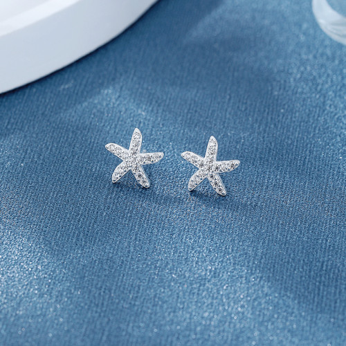 925 Sterling Silver Women's Stud Earrings Featuring Starfish Cubic Zirconia For Wholesale Jewelry