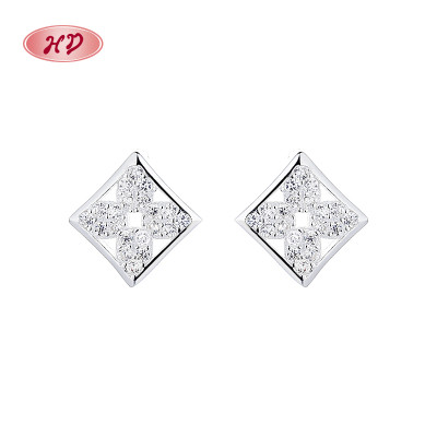 925 Sterling Silver Women's Stud Earrings With Square Brilliant Cubic Zirconia For Wholesale Trendy Sterling Silver Stud Earrings