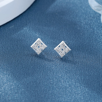 925 Sterling Silver Women's Stud Earrings With Square Brilliant Cubic Zirconia For Wholesale Trendy Sterling Silver Stud Earrings