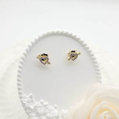 Pendientes Huggies chapados en oro de 18 quilates Flecha de Cupido del Amor Religiosos Devotos Creyentes Joyería de Alta Calidad