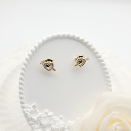 Pendientes Huggies chapados en oro de 18 quilates Flecha de Cupido del Amor Religiosos Devotos Creyentes Joyería de Alta Calidad