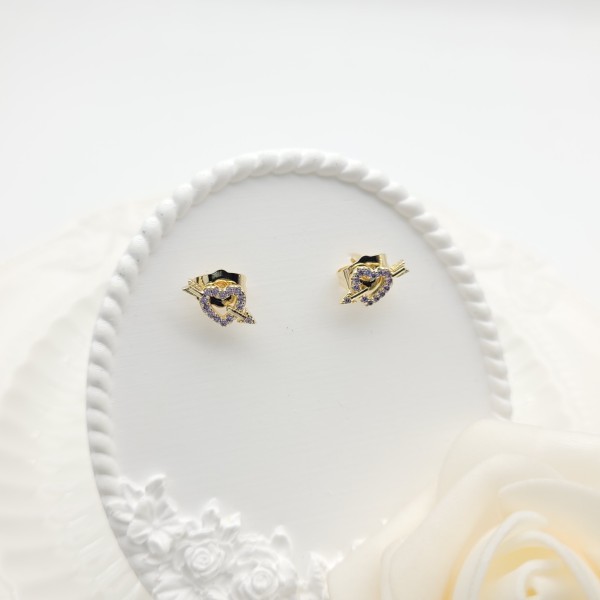Pendientes Huggies chapados en oro de 18 quilates Flecha de Cupido del Amor Religiosos Devotos Creyentes Joyería de Alta Calidad