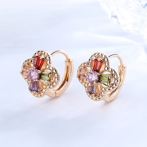 18K Gold Plated Huggie Earrings Cubic Zirconia Flower Design Women Jewelry  Wholesaler