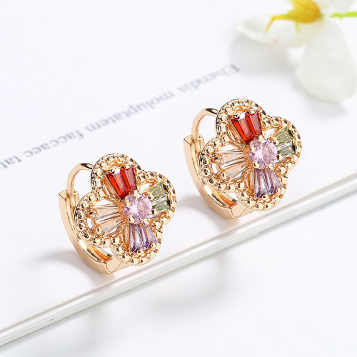 18K Gold Plated Huggie Earrings Cubic Zirconia Flower Design Women Jewelry  Wholesaler