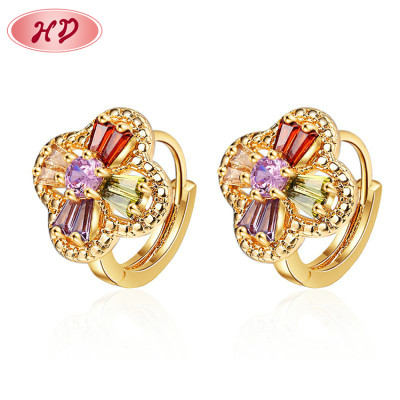 18K Gold Plated Huggie Earrings Cubic Zirconia Flower Design Women Jewelry  Wholesaler