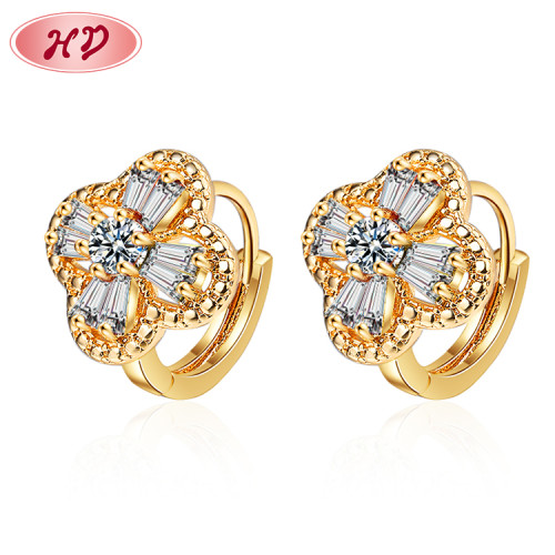 18K Gold Plated Huggie Earrings Cubic Zirconia Flower Design Women Jewelry  Wholesaler