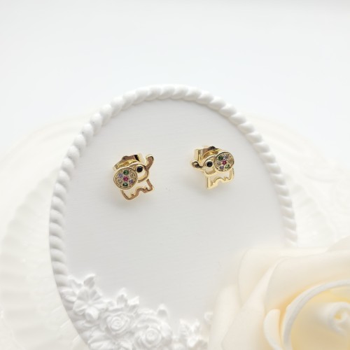 18K Gold Plated Animal Stud Earrings Cubic Zircon Cute Elephant Design Women's Jewelry  Wholesaler