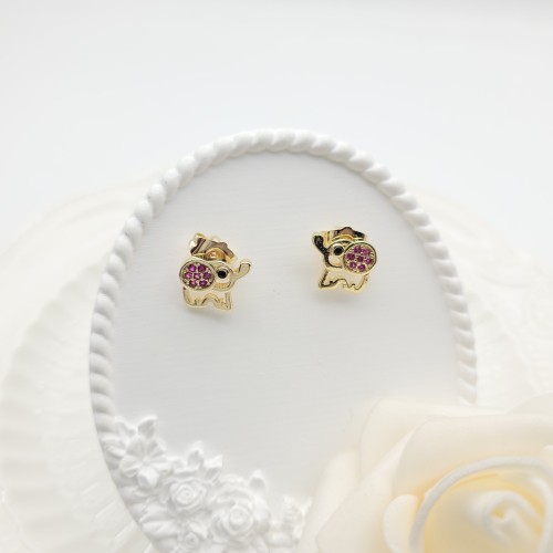 18K Gold Plated Animal Stud Earrings Cubic Zircon Cute Elephant Design Women's Jewelry  Wholesaler