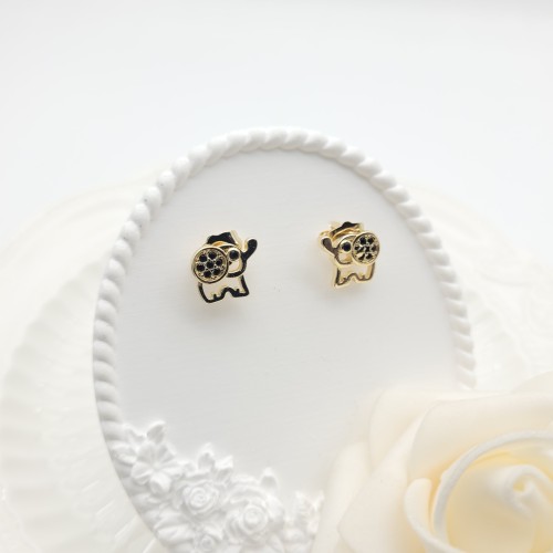 18K Gold Plated Animal Stud Earrings Cubic Zircon Cute Elephant Design Women's Jewelry  Wholesaler